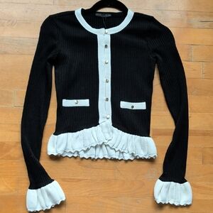 Zara Black and White Ruffled Cardigan